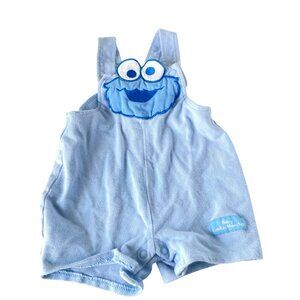 Y2K Baby Cookie Monster Blue Romper Size 6/9M 100% Cotton Sesame Street